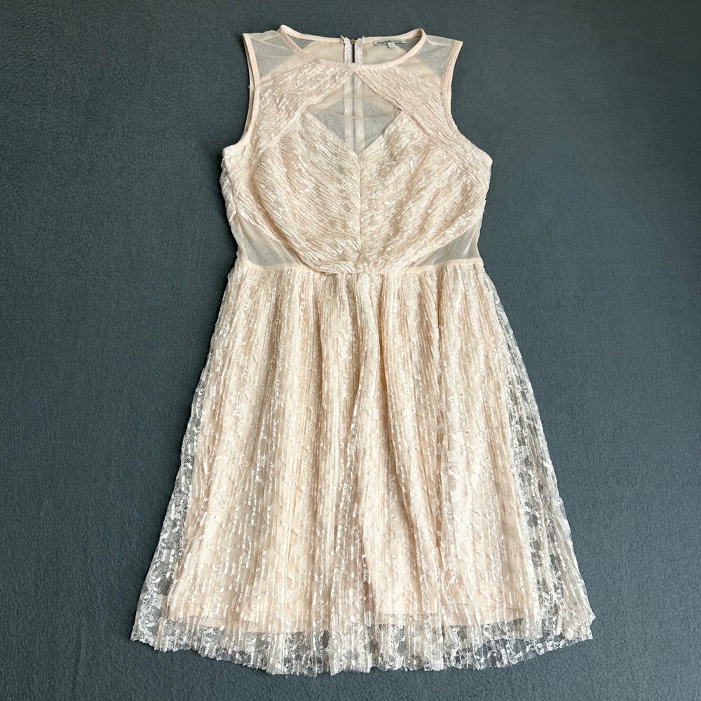 Charlotte Russe Dress Womens L Pink Lace Fit Flare Mesh Cutout 2D10423